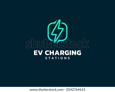 Electric vehicle charging with lightning bolt overlapping in EV wall charger symbol logo vector design concept. EV charging logotype symbol for Electric Car, EV station, ui, infographic, clean energy.