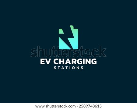 Electric vehicle charging with lightning bolt overlapping in Battery Shape Symbol logo vector design concept. EV charging logotype symbol for Electric Car, EV station, ui, infographic, clean energy.