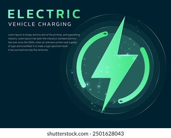 Electric vehicle charging with neon light Lightning Bolt Symbol in Abstract technology circle analysis vector design concept. EV charging design for Electric Car, EV station, ui, business, web, energy