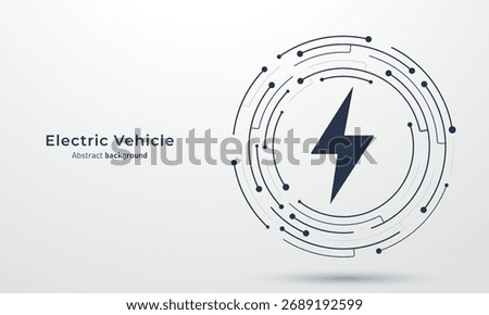 Electric vehicle charging on circuit board. EV charging and charging point design concept. Electric supply station. Electrical discharge effects. Vector illustration.