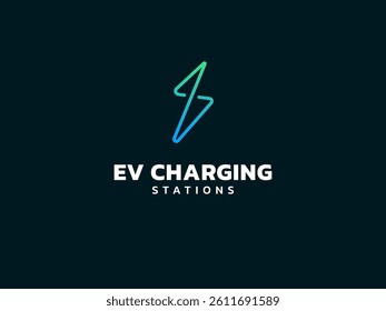 Electric vehicle charging with overlapping lightning bolt slim lines logo vector design concept. EV charging logotype symbol for Electric Car, EV station, ui, business, infographic, clean energy, tech