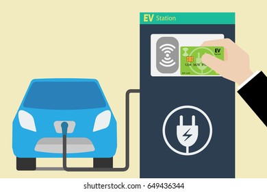 Electric vehicle charging payment, Method of payment, Tab to pay, Vector illustration