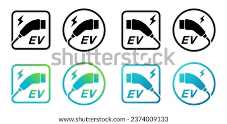 Electric vehicle charging plug, EV charging outlet, charging spot. Vector icon set