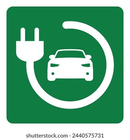 The electric vehicle charging point sign on Green background drawing by illustration