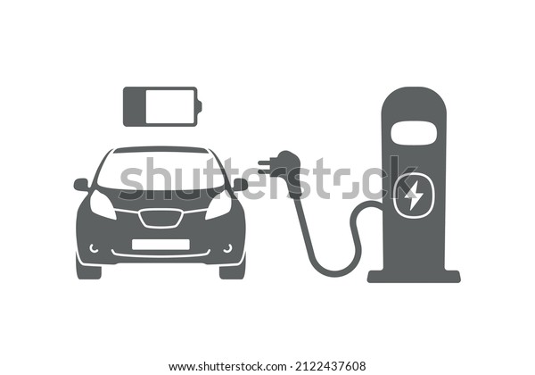 Electric vehicle charging point sign,\
Electric fueling plug pictogram, Green electric car battery\
refilling icon , Power station for Eco friendly electric and hybrid\
cars, Vector\
illustration