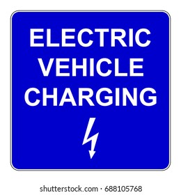 Electric vehicle charging sign with text and electricity symbol, vector illustration.