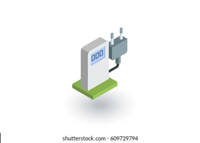 electric vehicle charging station, ecology isometric flat icon. 3d vector colorful illustration. Pictogram isolated on white background