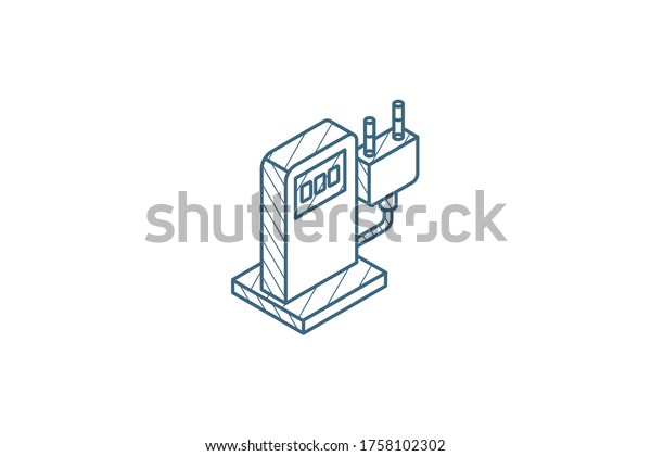 electric vehicle charging station, ecology\
isometric icon. 3d vector illustration. Isolated line art technical\
drawing. Editable\
stroke