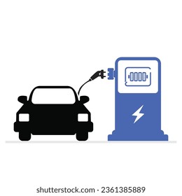 Electric Vehicle Charging station. Fast electric car with plug icon symbol, EV car, Green hybrid vehicles charging point logotype, Eco-friendly vehicle concept. Vector, illustration.