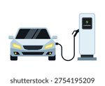 Electric vehicle charging station flat vector design on white background