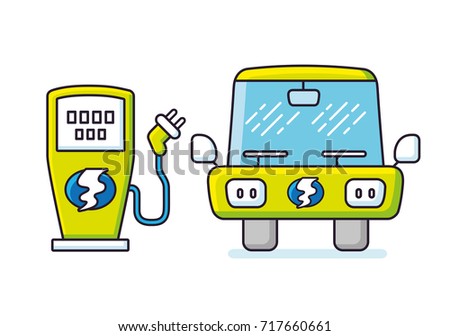 Electric vehicle charging station and green car front view