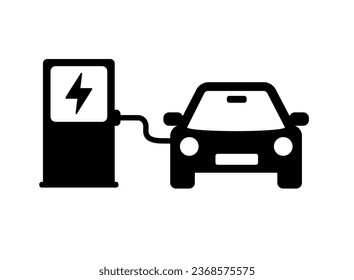 Electric Vehicle Charging Station Icon. EV Charging Station Road Sign. Electric Car Recharge Icon. Electrical Charging Station Symbol. Electric Fueling Plug Pictogram Green Electric Car Battery Refill