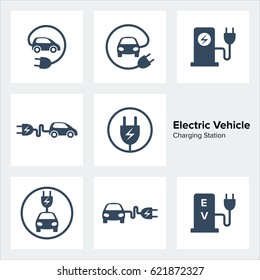 Electric Vehicle Charging Station Icons Set