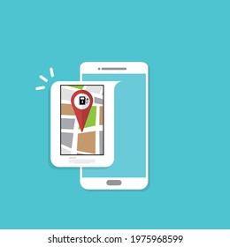 Electric vehicle charging station pin location on a map, smart phone app.