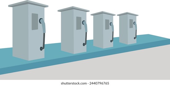 Electric vehicle charging station for public usage. Car charger. Electromobile charging station. Alternative fuel. Socket for electrical-car-battery charger with load indicator lights.