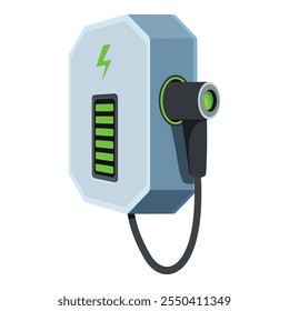 Electric vehicle charging station showing full battery status, promoting sustainable transportation and eco friendly practices