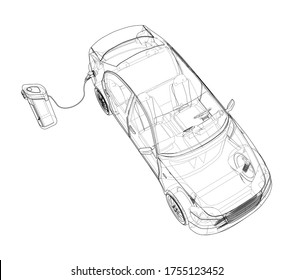 Electric Vehicle Charging Station Sketch. Vector rendering of 3d. Wire-frame style. The layers of visible and invisible lines are separated