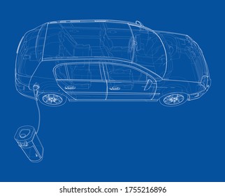 Electric Vehicle Charging Station Sketch. Vector rendering of 3d. Wire-frame style. The layers of visible and invisible lines are separated