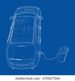 Electric Vehicle Charging Station Sketch. Vector rendering of 3d. Wire-frame style. The layers of visible and invisible lines are separated