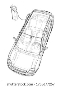 Electric Vehicle Charging Station Sketch. Vector rendering of 3d. Wire-frame style. The layers of visible and invisible lines are separated