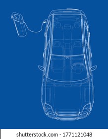 Electric Vehicle Charging Station Sketch. Vector rendering of 3d. Wire-frame style. The layers of visible and invisible lines are separated