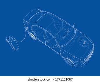 Electric Vehicle Charging Station Sketch. Vector rendering of 3d. Wire-frame style. The layers of visible and invisible lines are separated
