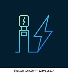 Electric vehicle charging station vector outline colorful icon or logo element on dark background