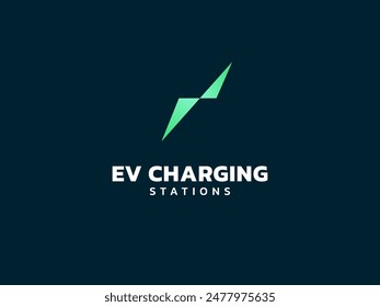 Electric vehicle charging with triangles lightning bolt symbol logo vector design concept.  EV charging logotype symbol for Electric Car, EV station, ui, business, infographic, web, clean energy.