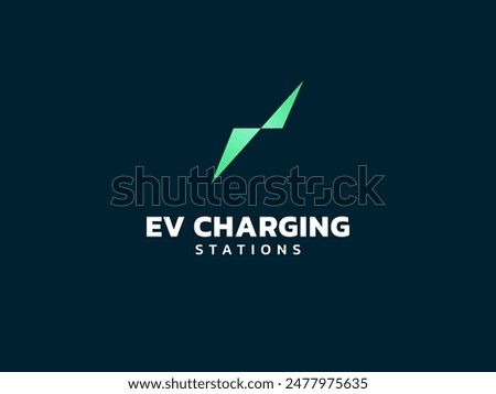 Electric vehicle charging with triangles lightning bolt symbol logo vector design concept.  EV charging logotype symbol for Electric Car, EV station, ui, business, infographic, web, clean energy.