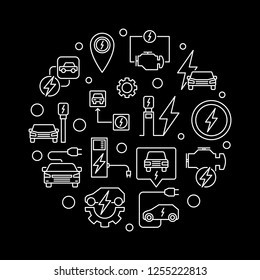 Electric vehicle circular vector minimal illustration in thin line style on dark background