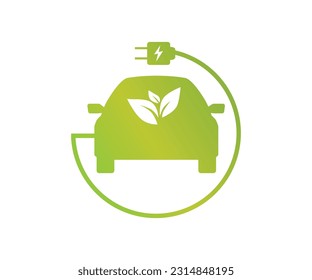 electric vehicle clean electric car plug icon symbol green hybrid car charging point logo Environmentally friendly energy vehicles Vector white background illustration
