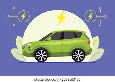 Concepto de vehículo eléctrico. Ilustración vectorial plana de color aislada.		