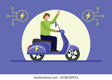 Konzept für Elektrofahrzeuge. Farbige, flache Vektorgrafik einzeln.	