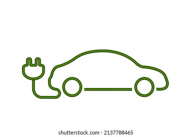 electric vehicle concept green drive, electric powered car, electrocar eco plug one line art vector illustration