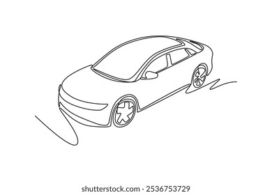 Concepto de vehículo eléctrico. Ilustración gráfica de Vector de diseño de línea única.