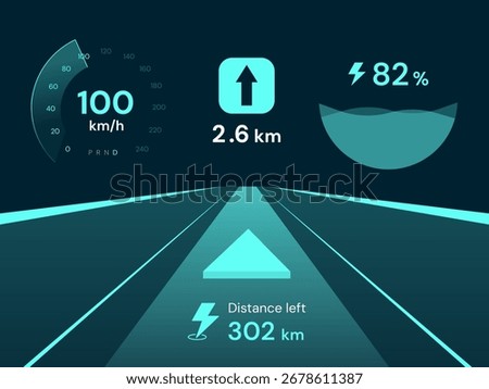 Electric Vehicle Dashboard User Interface with speedometer, battery percentage panel and navigation system automobile futuristic technology vector design concept. EV car ui design for  ev industry.