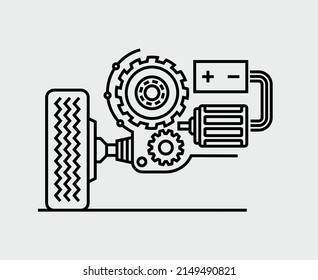 Electric Vehicle Drive Motor Vector Line Icon