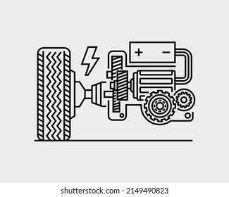 Electric Vehicle Drive Motor Vector Line Icon