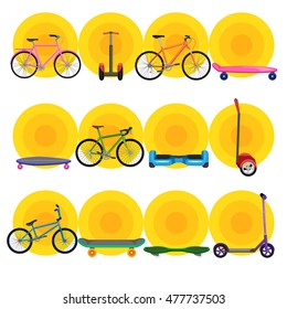 Electric vehicle. Eco alternative city transport bike and rolling wheels, scooter