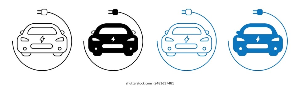 Electric vehicle with editable stroke vector set. Vector element with editable stroke.