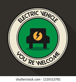 Electric vehicle emblem,Electric vehicle flat design logo.