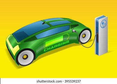 electric vehicle (EV) charging station, electric recharging point, future automobile, concept car, vector illustration svg
