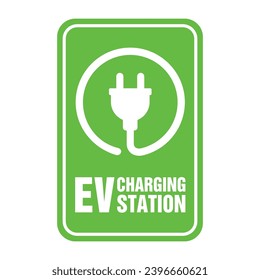 Aparcamiento de vehículos eléctricos EV y señal de la estación de carga.