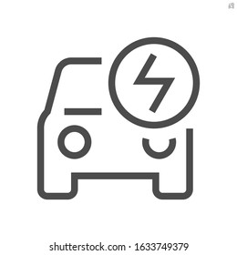 Electric vehicle (EV) vector icon. Consist of front car, electrical sign. That charge, recharge and supply green power energy from charger to battery. Concept for ecology, clean energy. 48x48 px.