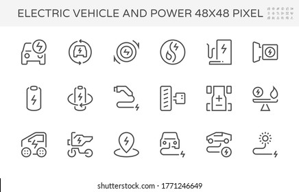 Electric vehicle (EV) vector icon design. Consist of auto car or motor, fuel, electrical, charger and charging station. Concept for technology, green power, alternative energy, eco and transportation.