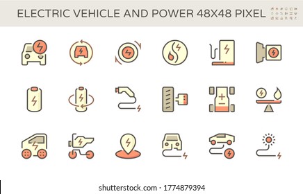 Electric vehicle (EV) vector icon design. Consist of auto car or motor, fuel, electrical, charger and charging station. Concept for technology, green power, alternative energy, eco and transportation.
