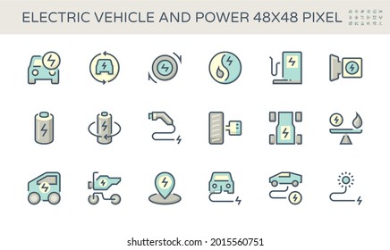 Diseño del icono vectorial del vehículo eléctrico (EV). Consiste en auto o motor, combustible, electricidad, cargador y estación de carga. Concepto de tecnología, energía verde, energía alternativa, medio ambiente y transporte.