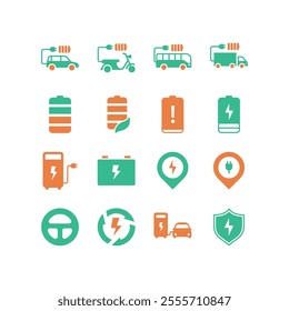 Electric Vehicle Flat Icon Set