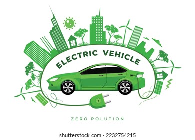 Electric vehicle for friendly polution. Go green vector illustration