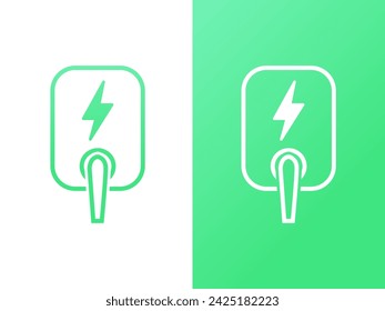 Electric vehicle Hom EV charger wallbox icon logo vector design concept. Green Energy icon Design. Eco friendly vehicle concept. EV charger wallbox Outline Icon style green color vector concept.